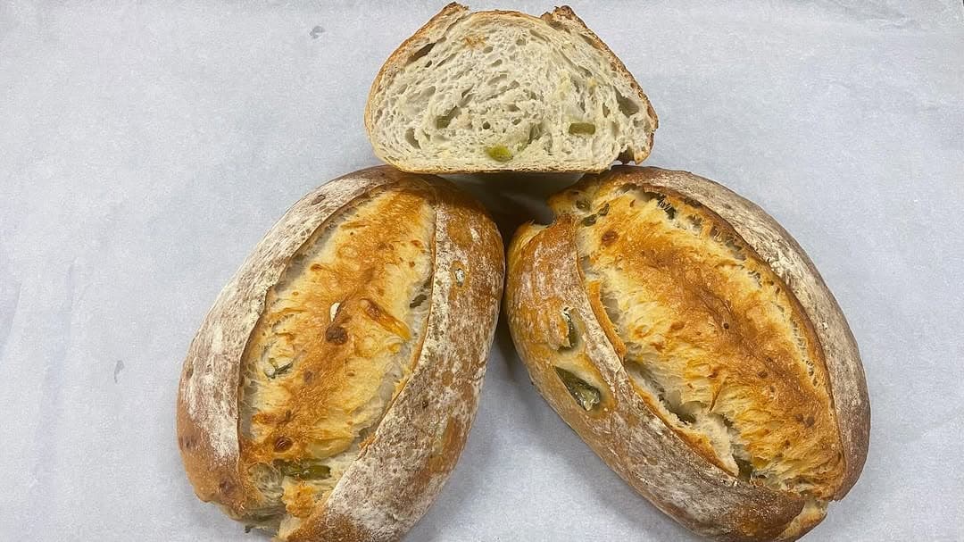 Jalapeño and cheese sourdough loaves from Bak'D Hotbread